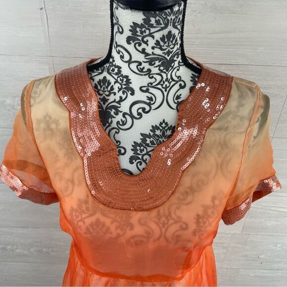 MaxMara Ombre Sheer Sequin Fit and Flare Silk Dress - Picture 2 of 7